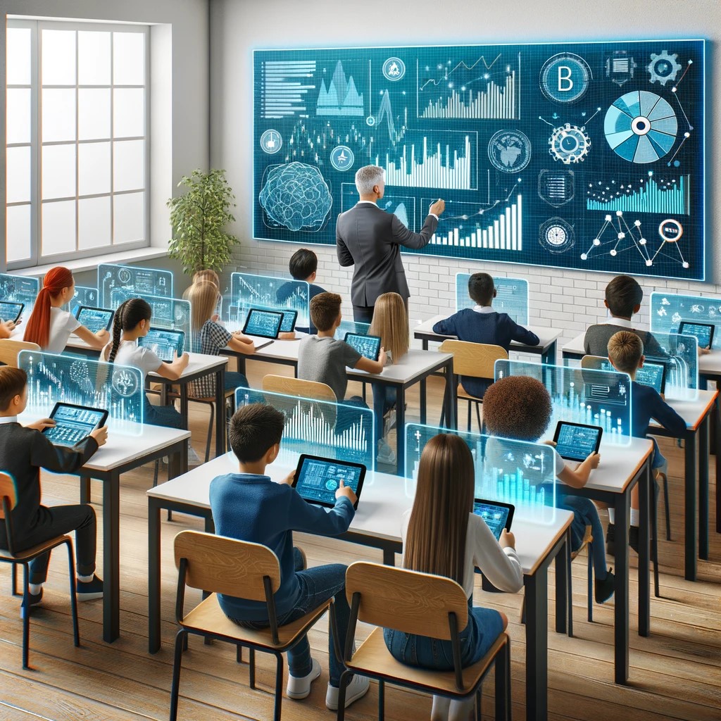 DALL·E 2024-06-04 20.53.18 - A modern classroom setting with diverse students engaged in a financial education class. The classroom is equipped with digital devices like tablets a